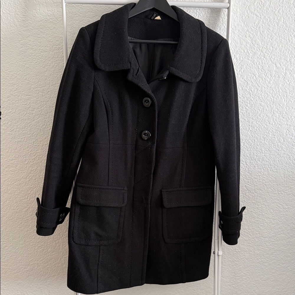 H&M Classic Black Pea Coat for Women - Size 12